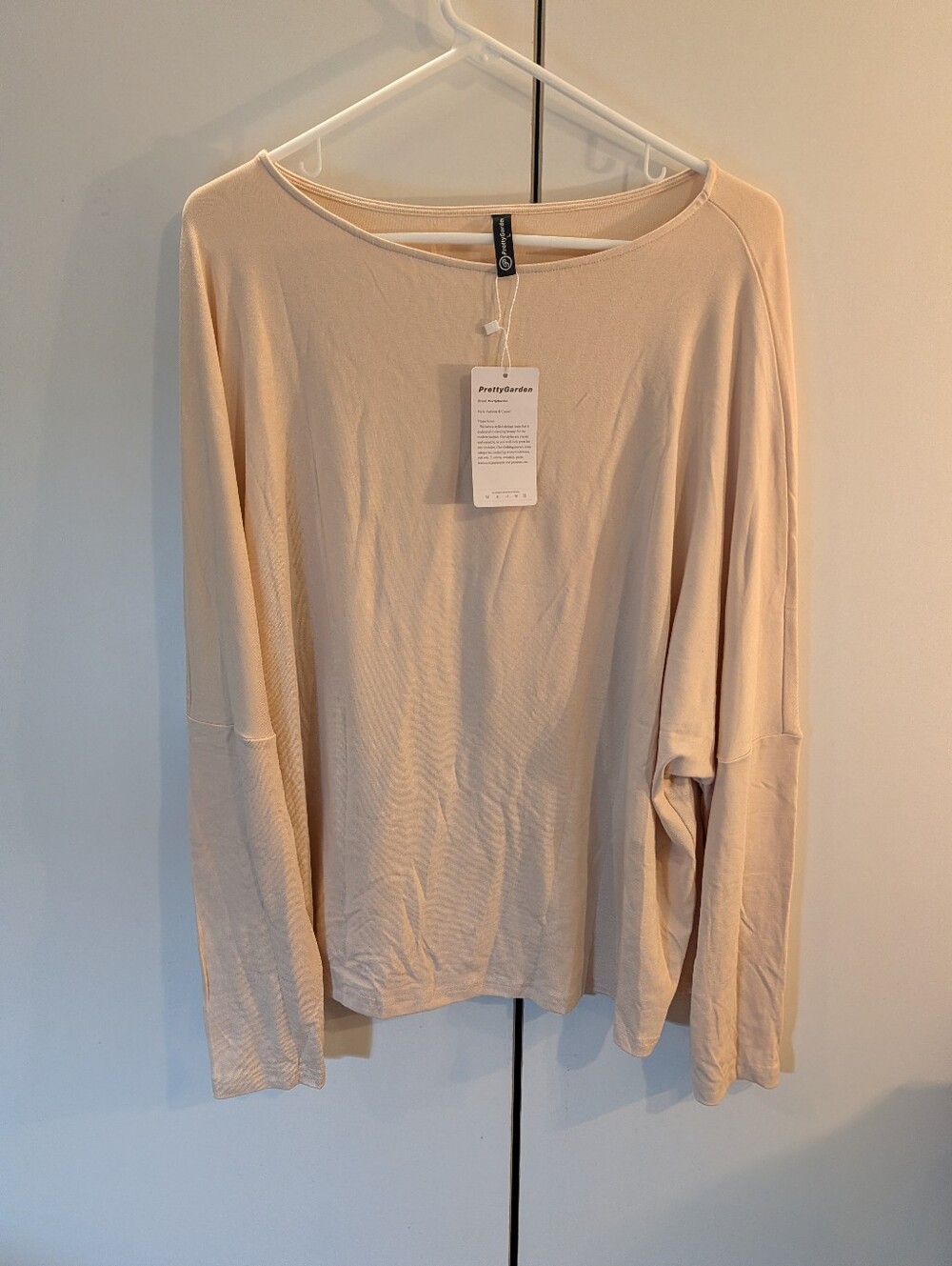 Prettygarden Women's Large Long Sleeve Boatneck Top - Soft Cream NWT